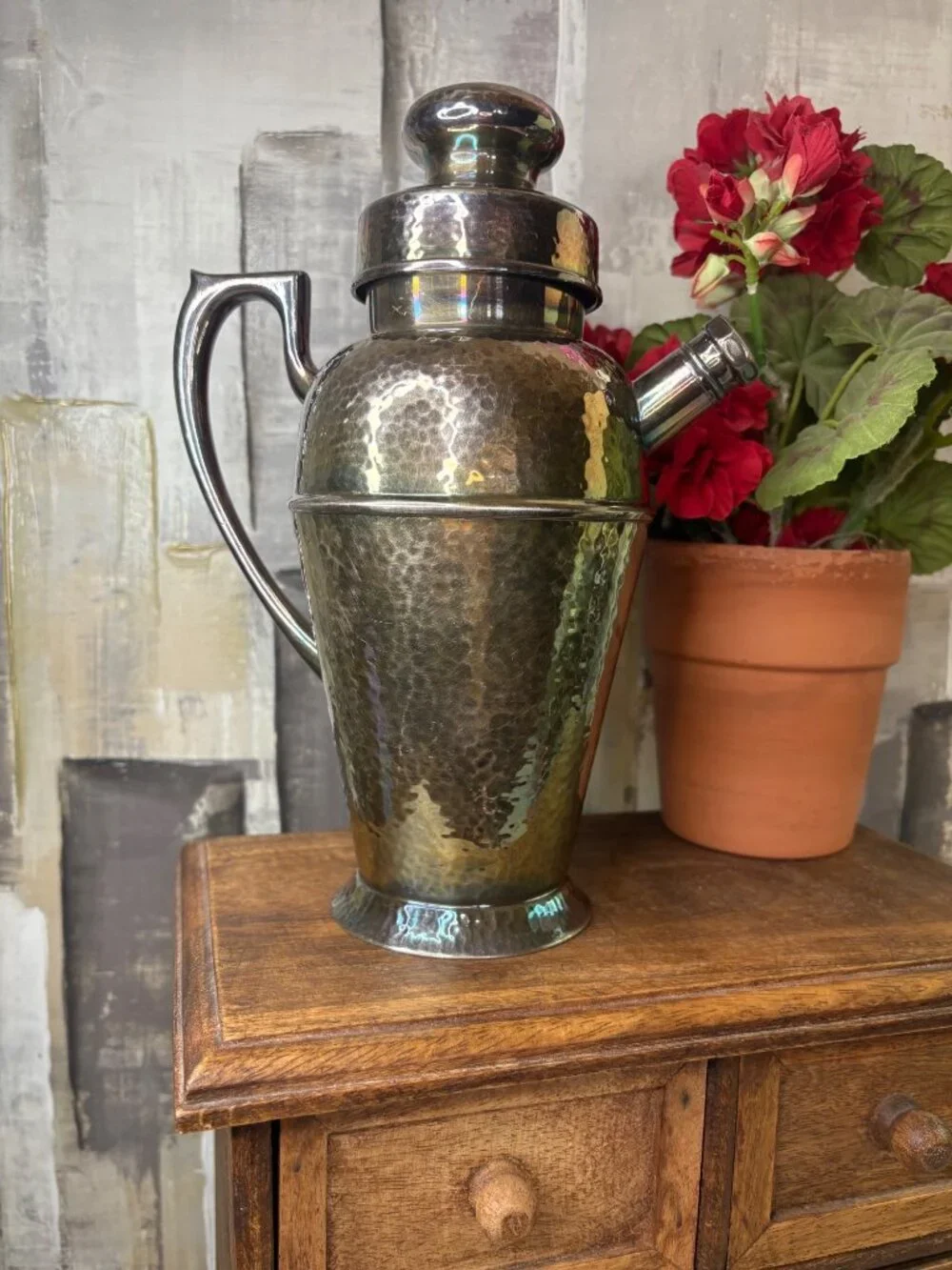 Vintage Art Deco Apollo EPNS Bernard Rice's Sons Cocktail Shaker 4339 Hammered